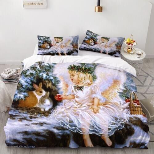 2/3 Pieces Angel Oil Painting Bedding Set Ancient Art Duvet Cover Cartoon Warm Bed Quilt Cover Kids Bedroom Bed Cover Set