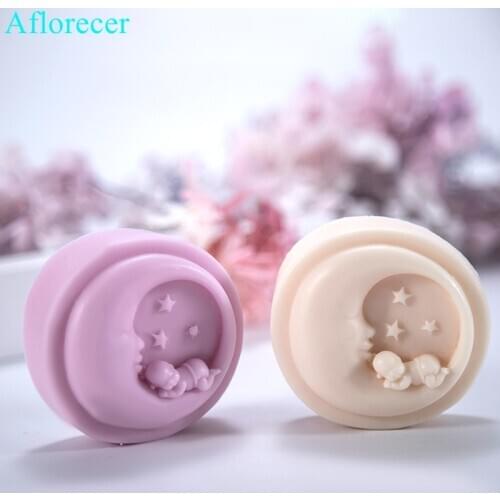 Round Moon Baby Handmade Soap Silicone Mould Candle Mold Fondant Cake Chocolate Decorating