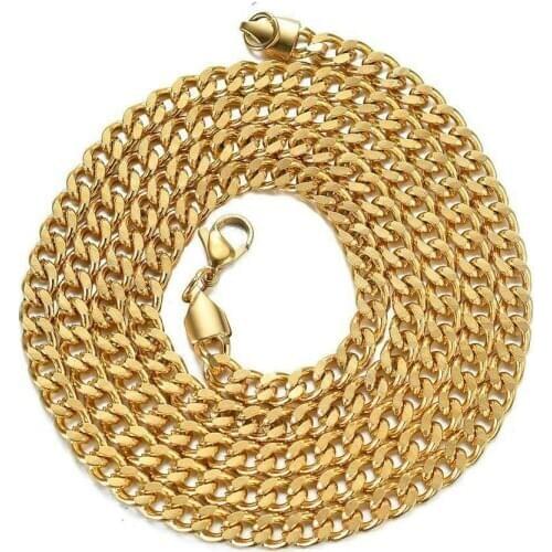Mens Necklace Round Miami Cuban Link Chain Gold and Tone Stainless Steel Punk Boy Male Colar Gifts 24"