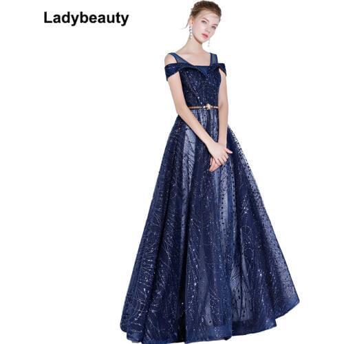 Ladybeauty New Navy Blue Evening Dress Banquet Blingbling Sequined Floor-length Party Gown Custom Formal Dresses Robe De Soiree