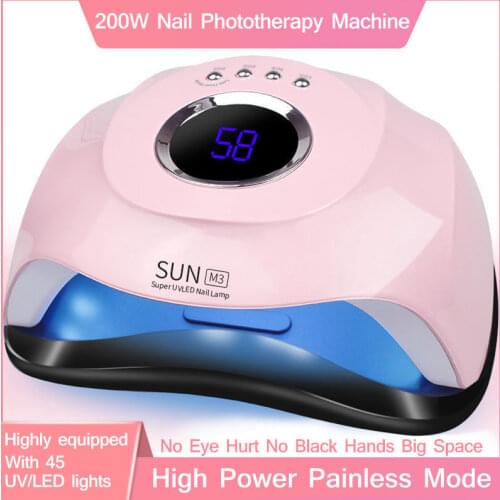 180W SUN M3 Nail Gel Dryer Nail Lamp 45LED UV Lamp Quick Dry Polish Nail Drying Lamp Pink/Green Professional Manicure Lamp
