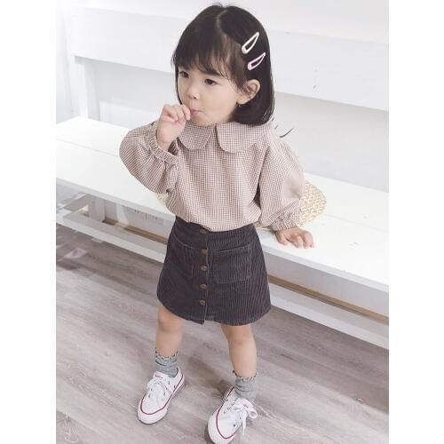 Cute Peter Pan Collar Shirt for Baby Girl Children Clothing 2018 Autumn New Kids Long Sleeve Plaid Shirts Girl Top Tees Blouse