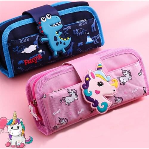 Cartoon Canvas Pencils Bag Large Capacity Multi-Layer Pencil Case For Students Detachable Pencil Box Pouch Stationery Supplies