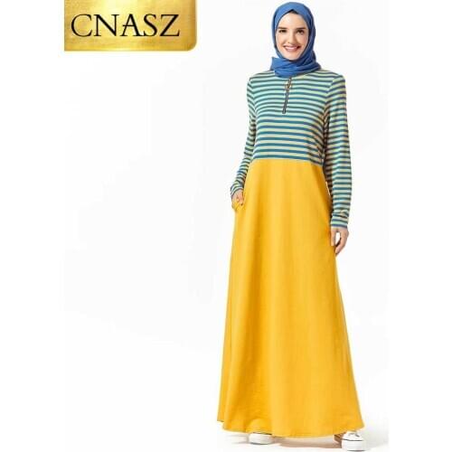 Muslim Dress Islamic Turkey Comfortable Sweater With Dubai Striped Zipped Pocket Stand-Up Collar Arab Dress Middle East Kimono