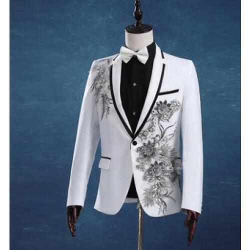 Men flower suits designs masculino homme stage costumes for singers men sequin blazer white clothes jacket star style dress