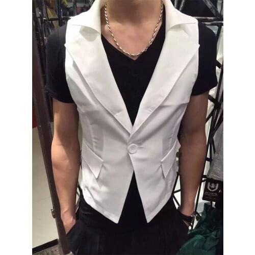 Spring and Autumn mens new versatile fashion trend Korean slim mens vest personality suit collar pocket design sleeveless