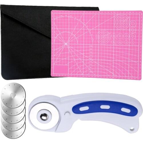 MIUSIE Fabric Rotary Cutter Kit with 5 Replacement Blades Cutting Mat Patchwork Ruler for Cloths Fabric Leather DIY Sewing Craft
