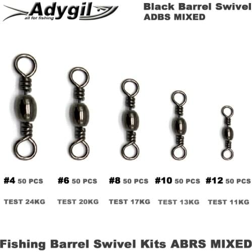 Adygil Black Fishing Barrel Swivel Kits ADBS MIXED Barrel Swivel Kits #4 #6 #8 #10 #12 250pcs/lot