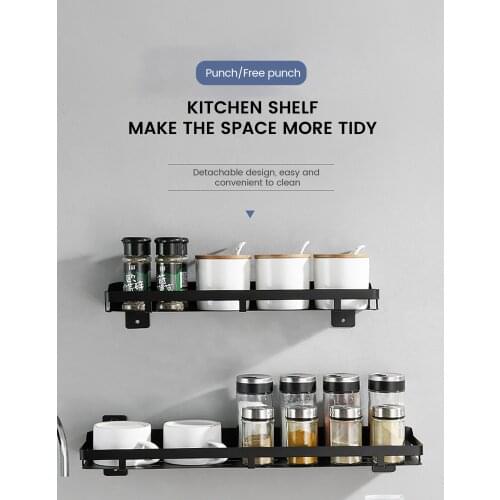 1 Pcs Stainless Steel Punch-free Super Bearing Capacity Kitchen And Bathroom Wall-mounted Racks For Condiments And Toiletries