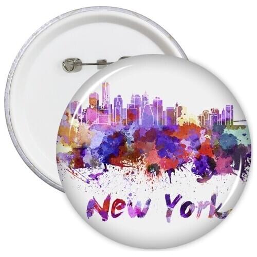 New York America Country City Watercolor Illustration Round Pins Badge Button Clothing Decoration Gift 5pcs