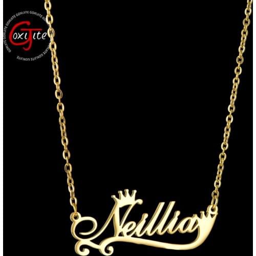 Goxijite Personalized Name Necklace For Women Custom Cursive Letter Crown Nameplate Pendant Necklaces Jewelry Gift