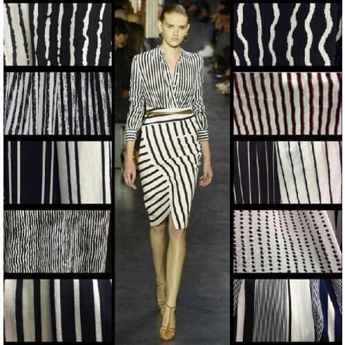 Paris Bead Seersucker The Spring and Summer Color Black and White Stripes of Stretch Chiffon Fabric Shirt Dress Printing Cloth