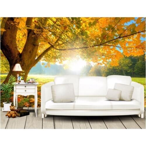 Custom photo 3d wallpaper Golden maple leaf tree autumn forest sunshine painting 3d wall mural wallpaper for living room