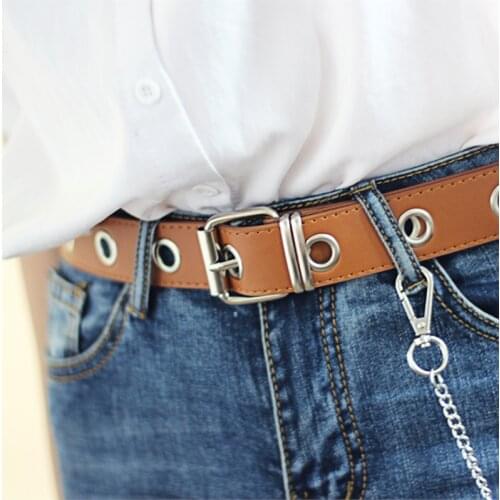 Pu Leather Harness Belts Silver Pin Buckle Metal Waistband Brown Women Leisure Jeans Chain Ladies New Concave Shape Belt Black