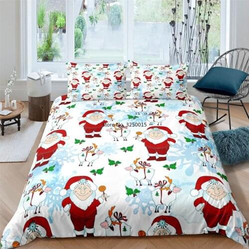 Christmas Bedding Set 2/3 Pcs Cartoon Santa Claus Print Pillowcase Bed Cover Twin King Queen Duvet Cover Set