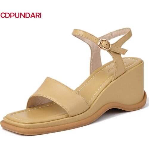 Ankle Strap Genuine Leather Wedges Sandals For Women High Heels Platform Sandals Summer Casual Shoes 2021 Sandalias Mujer