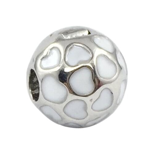 Heart with White Enamel Clip Charm Stopped European Beads Fit Charms Bracelets&Bangles Necklace
