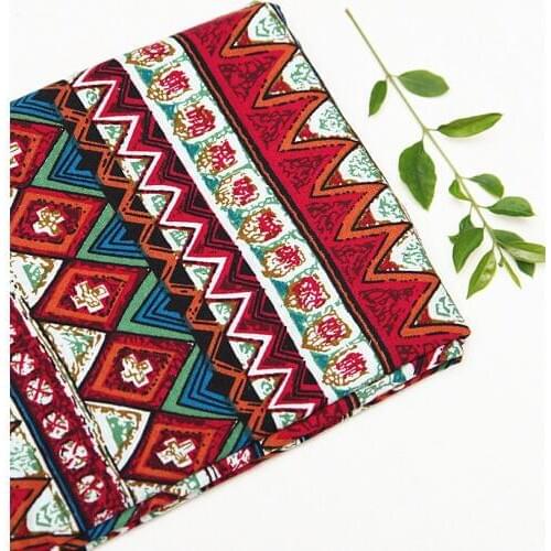 50x145cm Soft Linen Cotton Fabric Ethnic Red Floral Printed Pattern Fabrics Meter for Sewing Table Cloth Curtain Tissue Cloth