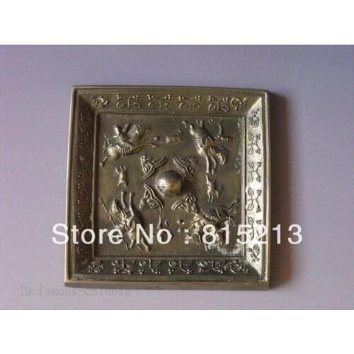 Wang 000932 Unique Chinese Bronze Bright Mirror Carven Man Horse General