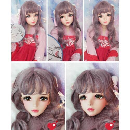 Wan-01)Female Sweet Girl Resin Half Head Kigurumi BJD Eyes Crossdress Cosplay Japanese Anime Role Lolita Mask With Eyes And Wig