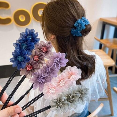 Flowers Curled Hair Clip women Mesh Flowers Hair Bun Maker Simple Hair Clip female fashion Headwear daliy Jewelry Accessories