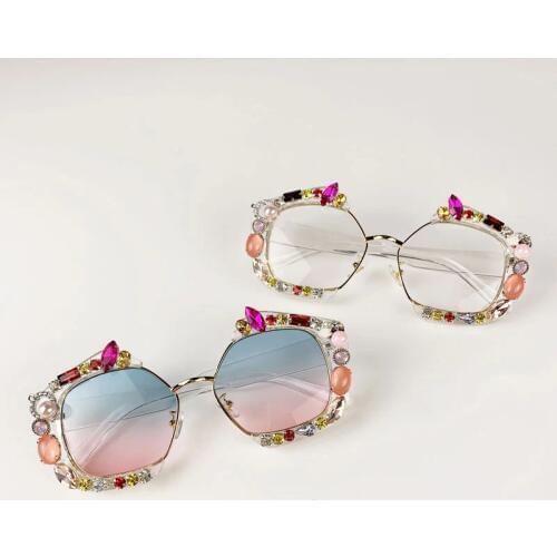 Luxury Diamond Square Sunglasses Women Brand Designer Trendy Clear Sun Glasses 2019 Crystal Shades Pearl Eyewear Oculos de sol