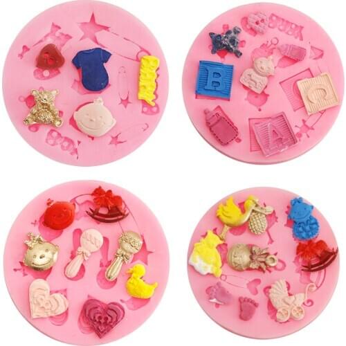 1 Pcs Baby Pattern Silicone Mold Baby Bottle Love Footprint Letter Candy Mould 3D Cake Baking Decorating Tool Moulds