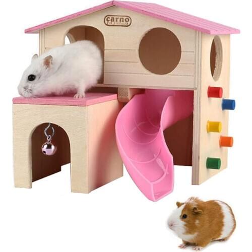 1Pcs Pet Small Animal Hamster House with Funny Climbing Ladder Slide Wooden Hut Toys for Hamster Mouse