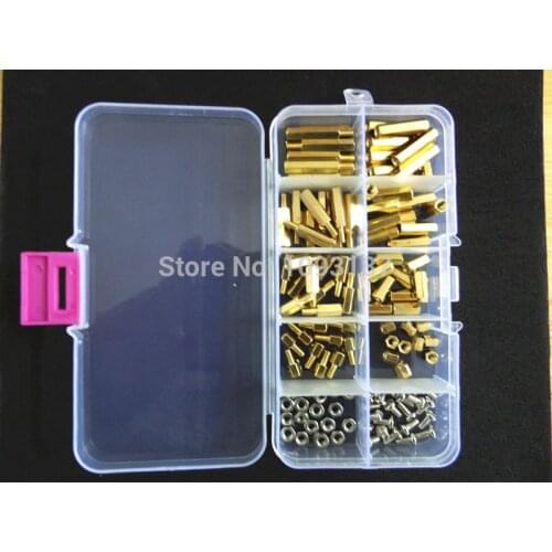 100pcs/set M3*6/8/10/12 Brass Spacer Standoff Screw Nut Assortment Kit Free Box