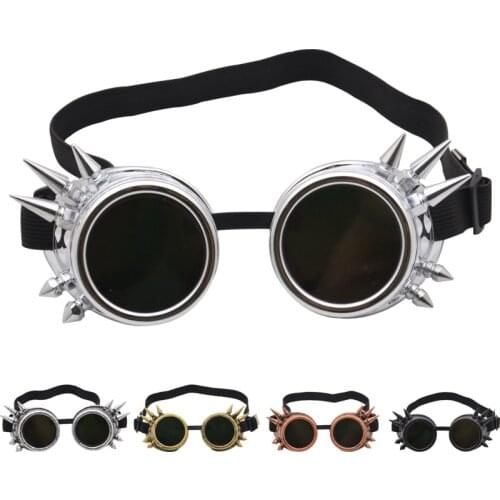 2021 Welding Round goggle steampunk cyber Goth Sunglasses Rivet spiked goggles Cosplay Antique Victorian
