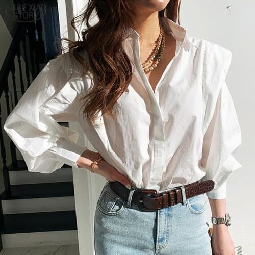 2021 Vintage White Blouse Women Spring Korean Style Button Cotton Women Shirt Tops Turn-donw Collar Female Clothing Blusas 13475