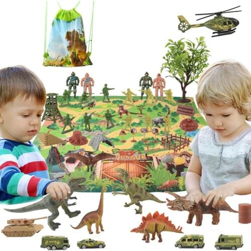 50PCS Animal World DIY Dinosaur Model Toys With Game Mat Realistic Toys Building Blocks Dinosaur Park Bricks Set For Kids Gift