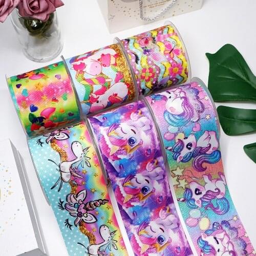 DIY Cartoon Unicorn Printed Grosgrain Ribbon For Craft Supplies Sewing Accessories 5 Yards. 25353