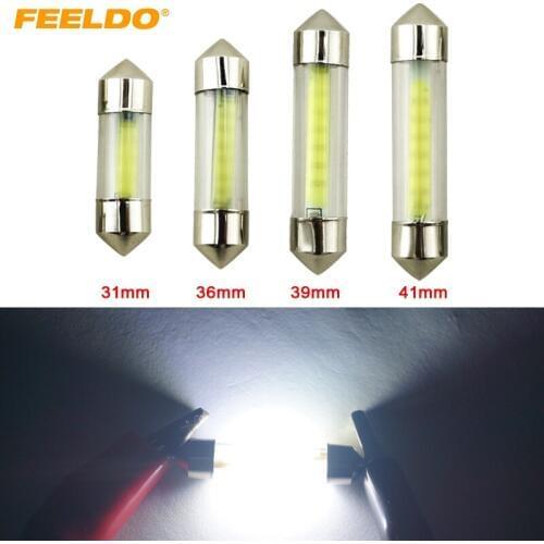 FEELDO 20Pcs White Car Interior Glass Lens Case C5W Festoon Dome COB 12 Chips LED Light 31/36/39/41mm Reading Light DC12V #2720