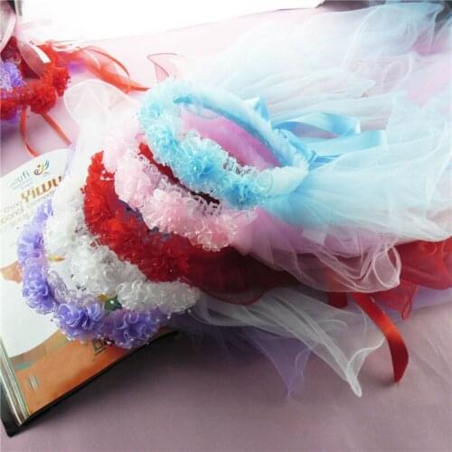 Girls Veil Flower White Veil Headband Wedding Princess Headwear Hair Accessories for Kids Birthday Photograph Performance Party