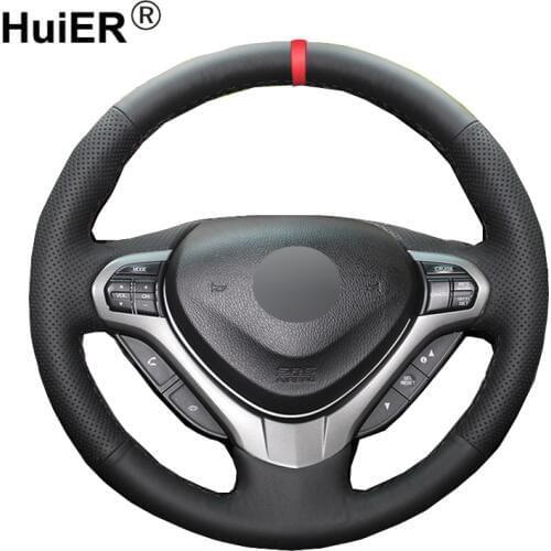 HuiER Pure Hand Sewing Car Steering Wheel Cover Car Styling Red Marker For Honda Spirior OId Accord Automobile Steering Wheel