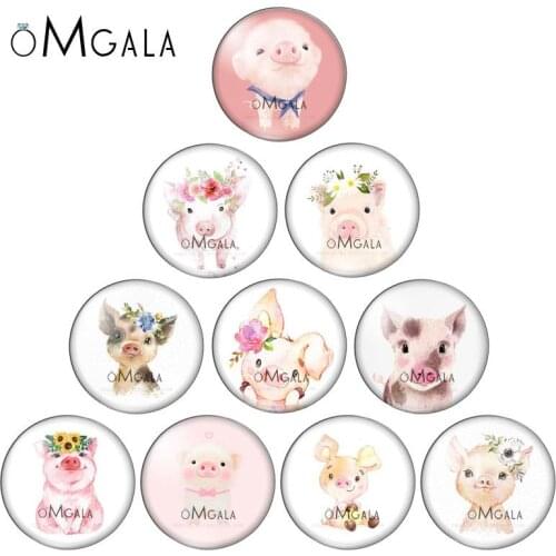 Cute Animals Flower Baby Pig 10mm/12mm/14mm/16mm/18mm/20mm/25mm Round Photo Glass Cabochon Demo Flat Back Making Findings