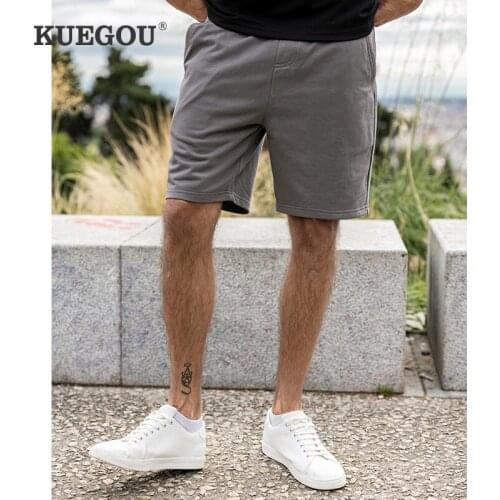KUEGOU 2021 Summer Cotton Elastic Waist Solid Black Men Casual Shorts For Man Slim Pocket Pants Male Wear Short Trousers 3086