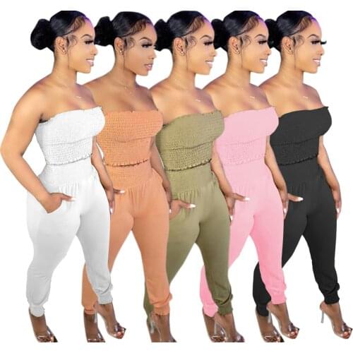 Chiclover Summer Clothes Wholesale Items Sexy Strapless Women Two Piece Set Pleated Stretchy Vest and Pants Casual Street Outfit