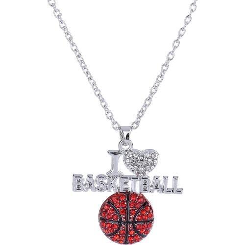 Lureme Silvertone Crystal I Love Basketball Pendant Necklace, 18"(nl005563-1)