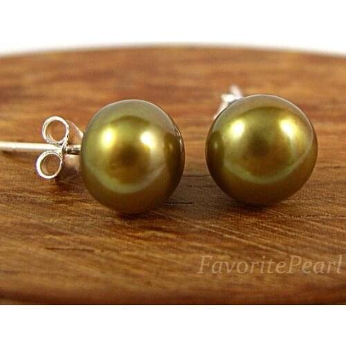 Favorite Pearl Earrings AAA 8-8.5mm Saddle Brown Natural Freshwater Pearl Stud Earring Classic Wedding Birthday Party Women Gift