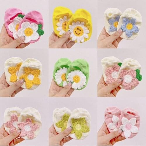 Kawaii Baby Girls Floor Socks Kint Daisy Flowers 100% Cotton Anti-slip Candy Colors Socks for Kids Children Infant Toddler Socks