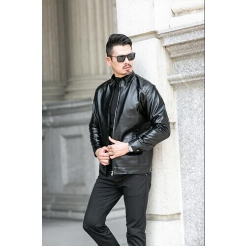 Fall Winter 2020 New Stand Collar Pu Imitation Black Leather Mens Leather Jackets Large Size Overcoat Motorcycle Jacket Brown