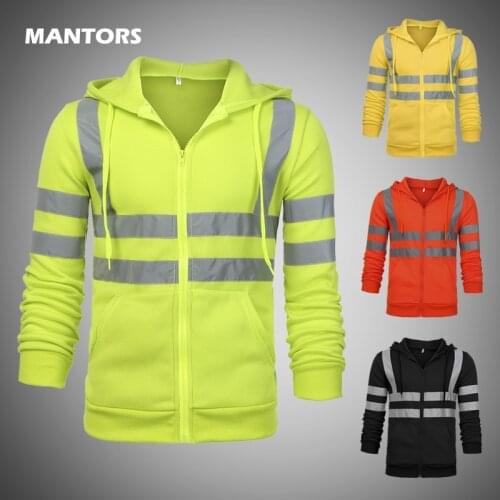 2020 Men Reflective Stripe Hoodies Zip Up Hooded Sweatshirts Spring Autumn Mens Fleece Sweatshirt Overalls Casual Hoodie Tops