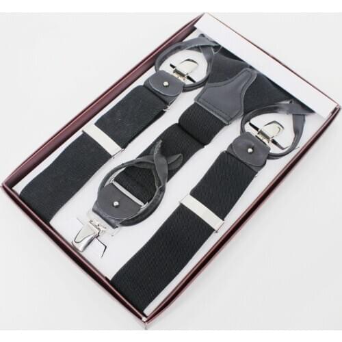Men Black Elastic Suspenders With really leather Button Classic Genuine Leather Brace