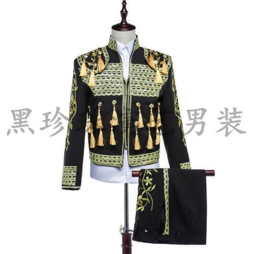 Tassel pendant men suits designs masculino homme terno stage costumes for singers men royal blazer dance clothes jacket black