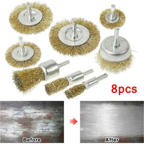 8Pcs Brass Wire Cup/Wheel Brush Set For Drill Steel Metal Cleaning Rust Sanding Dust Removel Small Steel Brushes
