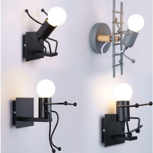 Modern Cartoon Doll Wall Light Fixtures LED Creative Mounted Iron Bedside Sconce Lamp for Kids Baby Room Living Room ZBD0008