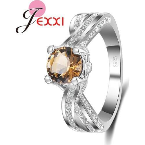 New Fashion Cross Zircon Rhinestone Champagne Crystal Woman 925 Sterling Silver Wedding Engagement Rings Jewelry