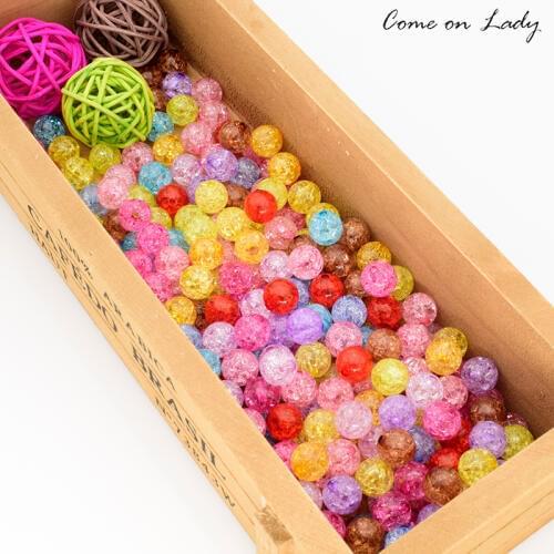 Wholesale 100Pcs/lot Ice Crack Colorful Acrylic Spacer Beads Round Mixed 8mm 10mm 12mm DIY Bracelet Jewelry Making JF016